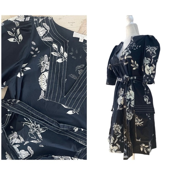 Caroline Constas Dresses & Skirts - Caroline Constas Dress Floral Print Puff Sleeve Black Cream Size Medium